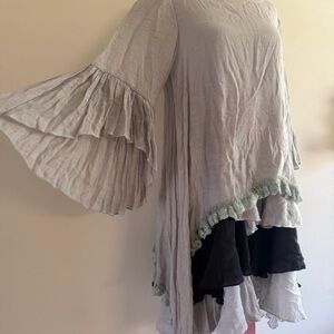 Womens Long Sleeve Layered Ruffle Dress - Light Gray